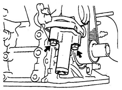 16. Снимите натяжитель и чехол (слева – натяжитель зубчатого ремня на двигателе 3,0 л, справа –…