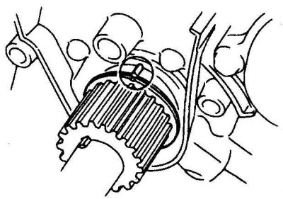 2. На двигателях 3,0 л совместите метки на венце ведущей звездочки и на корпусе масляного насоса.…
