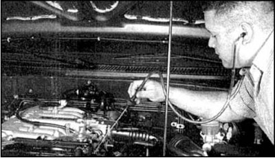 7. На работающем двигателе приложите стетоскоп (или отвертку) к каждой из форсунок и прослушайте…