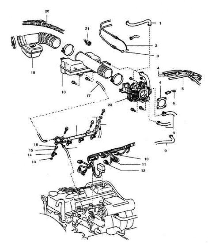 1. Золотник вентиляции картера; 2. Трос разгона на пониженной передаче; 3. Трос заслонки; 4.…