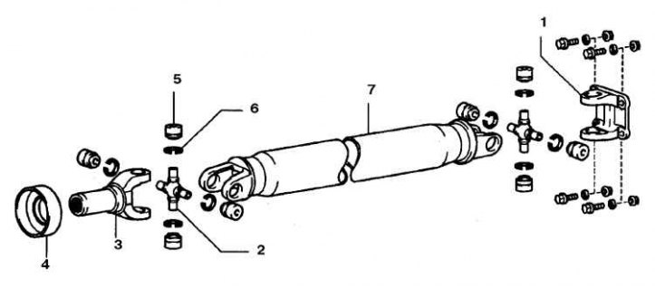 1. Вилка с фланцем; 2. Крестовина; 3. Вилка скользящего соединения; 4. Грязеотражатель; 5.…